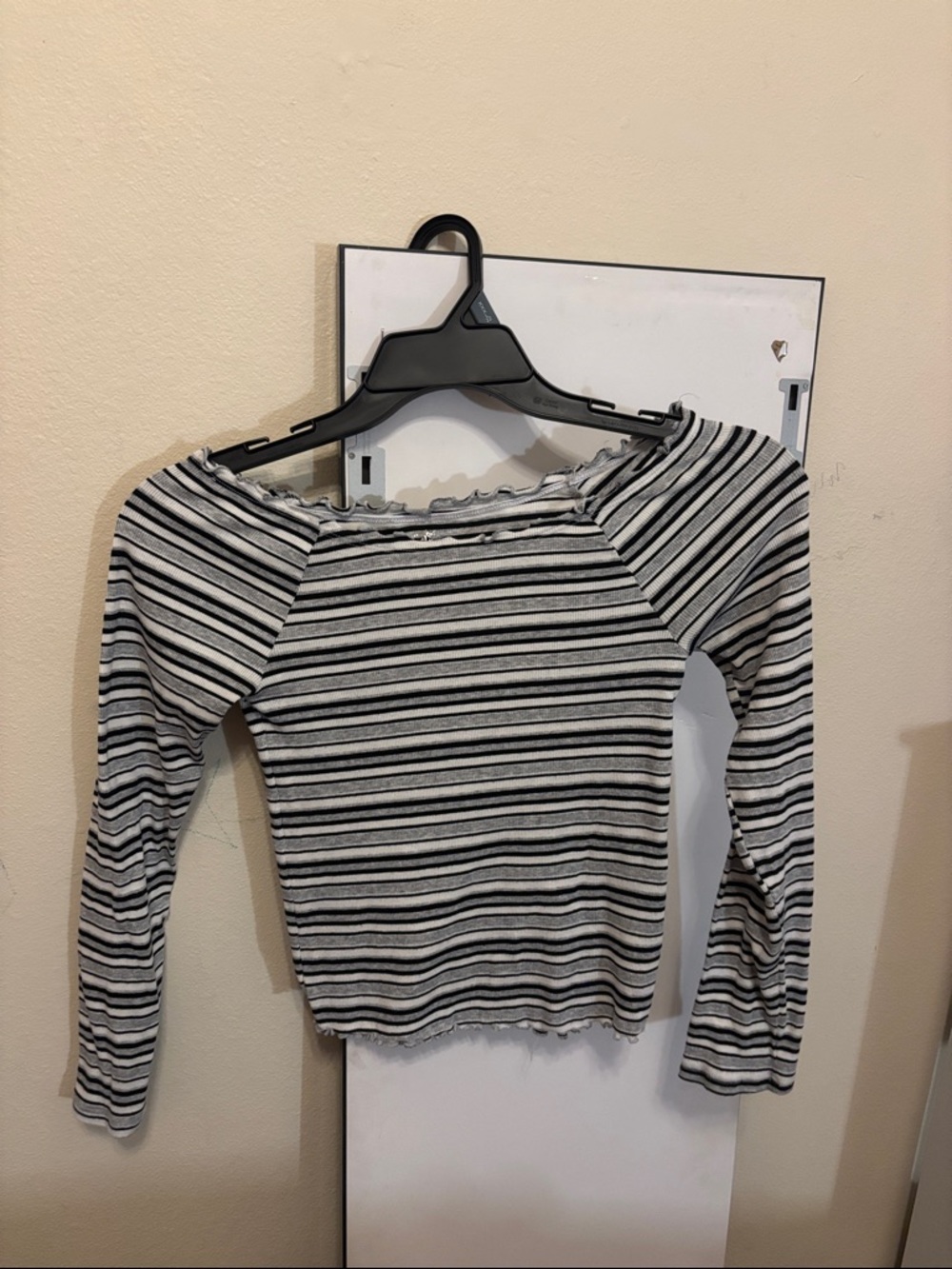 Justice Black & White Striped Off-Shoulder Long Sleeve Top